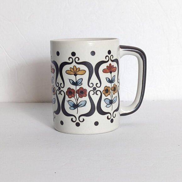 Vintage Folk Art Ceramic Mug Mid Century Floral Scandinavian Cottagecore - Picture 2 of 6